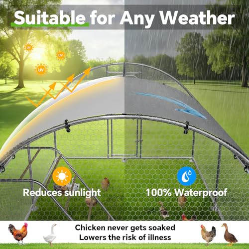Large Metal Chicken Coop with Weatherproof Cover and Multi-Purpose Chicken Run for Chickens, Rabbits, Ducks, Farm and Yard Animal Pen(10’ W x 13.2’ L x 6.4’ H, Dome Roof-Roosting Perch) - size: 13x10Ft - Dome