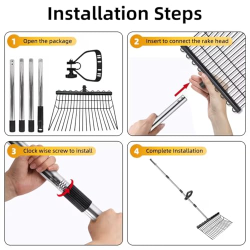 65In Pitch Forks for Garden, Long Handle Adjustable Steel Handle, Rustproof Heavy Duty HayPitch Fork for Gardening Horse Stall Stable Grass Hay Cleaning Farm Work