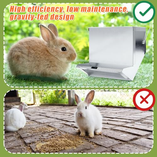 Maxcheck 2 Pcs Rabbit Feeder for Cages Small Animal Food Pellet Dispenser with Lid Metal Chicken Grit Oyster Shell Squirrel Feeders Outside(7.7 Inches,Mesh Bottom,Silver) - color: Silver, size: 7.7 Inches