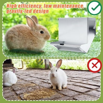 Maxcheck 2 Pcs Rabbit Feeder for Cages Small Animal Food Pellet Dispenser with Lid Metal Chicken Grit Oyster Shell Squirrel Feeders Outside(7.7 Inches,Mesh Bottom,Silver) - color: Silver, size: 7.7 Inches