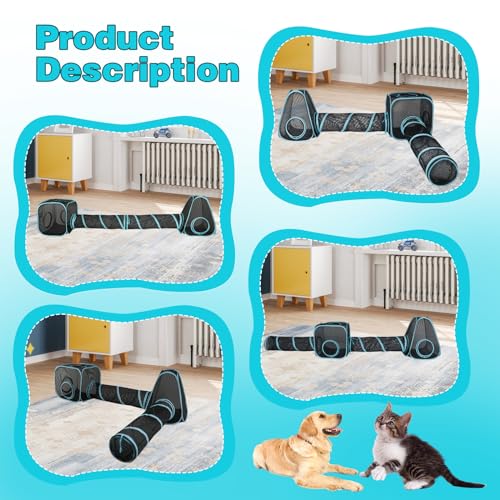 9.45FT Outdoor Cat Enclosures Portable Cat Playhouse, Pop Up Cats Tent with 33.86x 11.81IN Double Kitty Tunnels DIY in Multiple Ways, Cats Playpen Play Tents for Rabbits and Small Animals