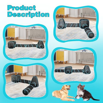9.45FT Outdoor Cat Enclosures Portable Cat Playhouse, Pop Up Cats Tent with 33.86x 11.81IN Double Kitty Tunnels DIY in Multiple Ways, Cats Playpen Play Tents for Rabbits and Small Animals