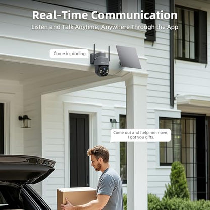 Techage 4G LTE Cellular Solar Security Camera Wireless Outdoor, 2.5K NO WiFi Security Camera with Color Night Vision, 360° PTZ Live View, PIR Motion Detection, Built-in SIM Card, 2 Way Talk - color: Grey-CQ1SG