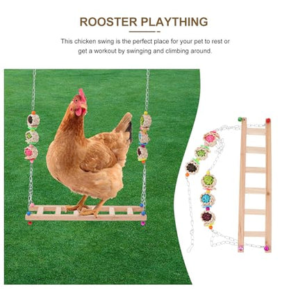 Pet Chicken Swing Wooden Climbing Ladder Rooster Perch Hanging Natural Wood Bird Swing for Coop Stress Relief Pet Supplies Random Color