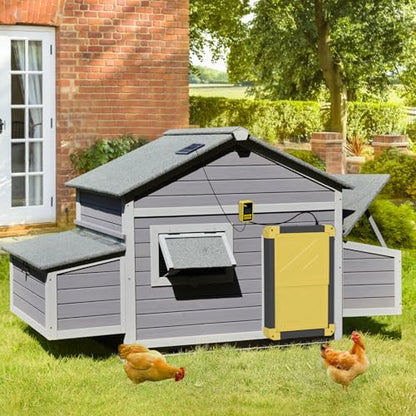 Outdoor Chicken Coop with 2 Large Nesting Boxes, Wooden Hen House Poultry Cage with Waterproof Roof, Leakproof Pull Out Tray,Rabbit Hutch Duck Cage - color: Grey, size: 67.3"L x 36.8"W x 40.6"H