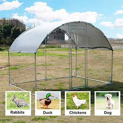 Large Metal Chicken Coop, Walk-in Poultry Cage Galvanized Hen Playpen House Dome Shaped Coop with Waterproof and Anti-Ultraviolet Cover and Lockable Door for Outdoor, Backyard Farm (6.23’ L x 9.2’ W) - size: 110.0"L x 75.0"W x 77.0"H