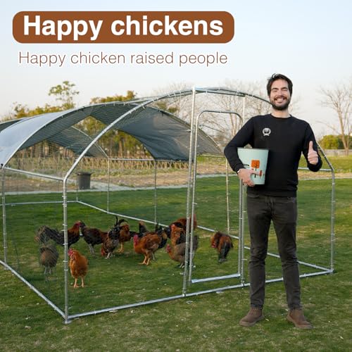 Metal Large Chicken Coop for 20-25 Chickens, Portable, Walk-in Chicken Run, Chicken Pen Outdoor W/Cover, Waterproof & Anti-UV, 13.1' D x 9.8' W x 6.4' H, Wire Mesh Poultry Cage for Yard - size: 157.5"L x 118.1"W x 76.8"H, style: Dome Roof