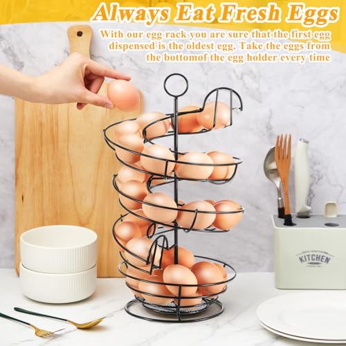 Zubebe 2 Pcs Egg Basket Storage, Spiral Fresh Egg Collecting Holder Countertop Metal Wire Rack Functional Dispenser for Kitchen Display(14.6'', Storage Basket Style) - size: 14.6'', style: Storage Basket Style