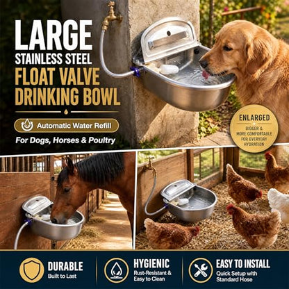 Tessco for you 2 Pack 1.2 Gallon Automatic Horse Water Bowl Large, Stainless Steel Dog Waterer Dispenser with Float Valve, Automatic Animal Waterer for Dog Chicken Pig Cattle Goat Farm, 4.5l/152 oz