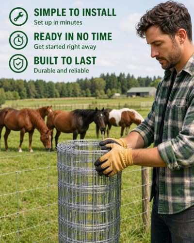 Farm Fence 5ft x 328ft, 12 Gauge Heavy Zinc Coating Cattle Panel Fence Galvanized Woven Wire Field Fencing Livestock Fence, Durable Chain Link Hog Wire Fencing for Yard Garden Sheep Goat Deer Horse - size: 5ft x 328ft