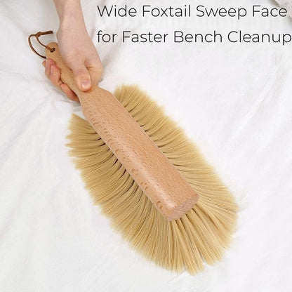 Foxtail (Fox Tail) Bench Brush for Construction Cleanup and Tile Finishing - Heavy-Duty Wooden Handle, Wide Sweep, Hang Loop, 14-Inch, Also for Woodworking and Retail Counters