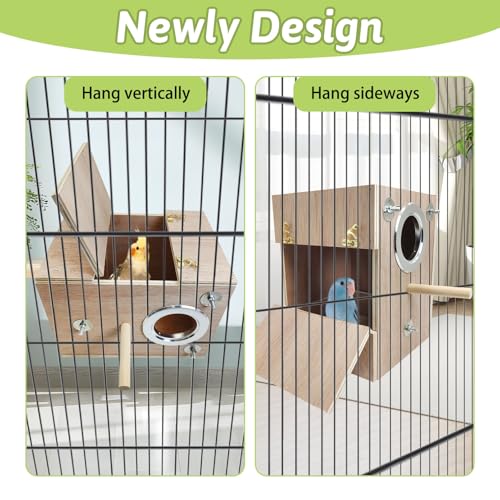 Tfwadmx Bird Wood Breeding Box Lovebirds Nesting Station House Aviary Cage Clear View Window for Parakeet Cockatiel Peony Finch Conure Budgie Parrots Tits Finches and Other Wild Birds