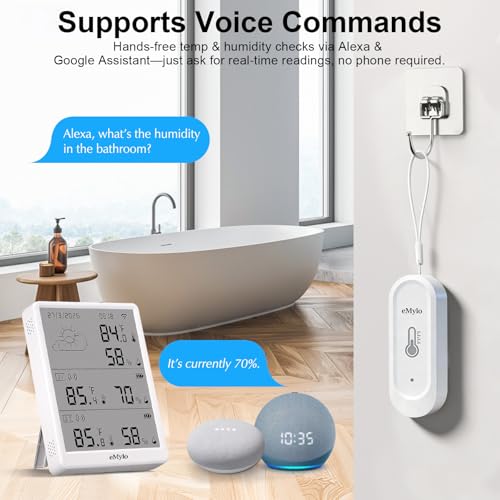 eMylo WiFi Thermometer Hygrometer with 4 Outdoor Sensors, Smart Indoor Temperature Humidity Monitor 328Ft Range, IP65 Waterproof, App Alerts, Alexa Compatible, for Home Greenhouse Basement Wine Cellar