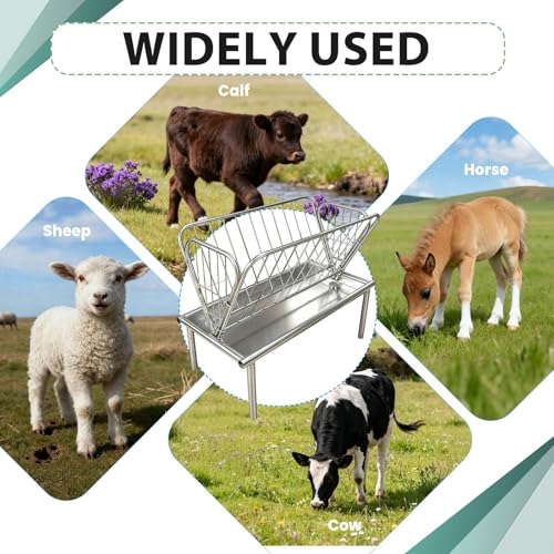 Galvanized Steel 2-in-1 Livestock Feeder, 47" Hay Rack for Goats with 6-Inch Deep Tray, Heavy-Duty Pasture Feeder, Large 95 Gallon Capacity for Horses Sheep Cows