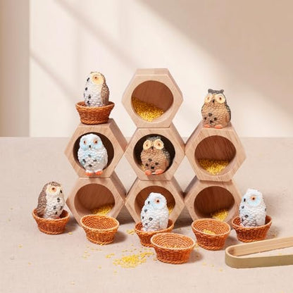 Sorting Stacking Wooden Toys for Toddlers, Owl Montessori Toys Toddler Sensory Bin Tool Toy, Wood Owl House Fine Motor Skill Toy Early Learning Preschool Educational Gift for Kids - style: Owl Toys