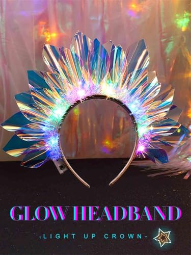 JAKAWIN Light Up Headband LED Crown Rave Headpiece Costume Hair Accessories for Women