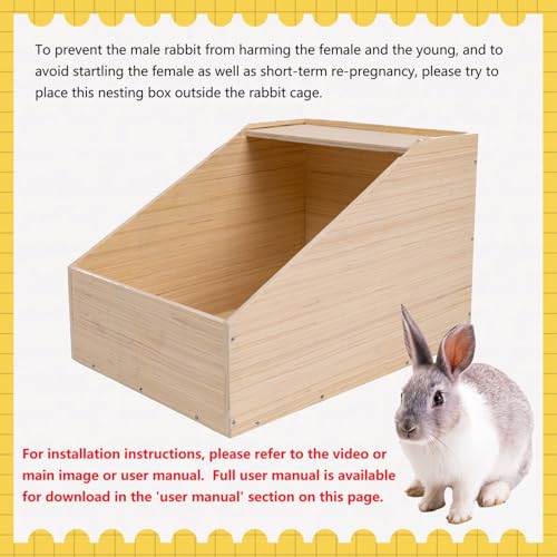 Rabbit Nesting Box, 18"x15"x12", Wood | 5" Entry Height, Fully Detachable Lid, For Breeding, Nursing & Nesting, For Rabbits, Chickens, Guinea Pigs, Chinchillas - size: 18"x15"x12"