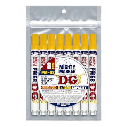 PM-68 DG Paint Markers, Heavy Duty Industrial Paint Markers, Ketone-Based, Xylene Free, Quick Dry, Degrease Resistant, Made in USA, Yellow 8 Pack - color: Yellow