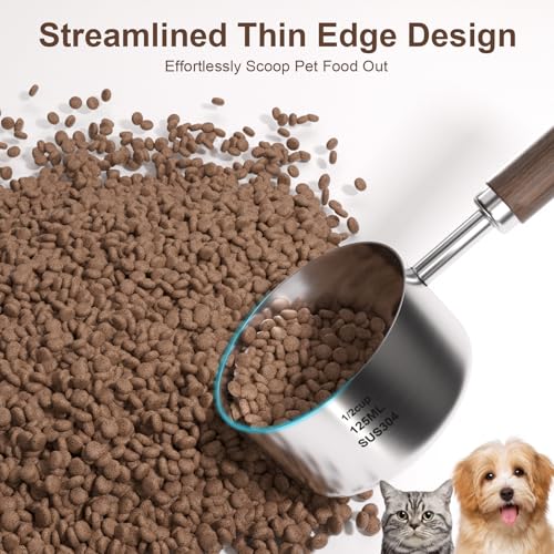 Dog-Cat Food Scoop Measuring-Cup - 1/2 Cup (4 Oz),304 stainless steels,Black walnut long handle… - size: 1/2 CUP
