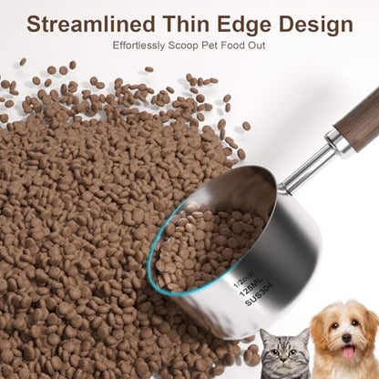 Dog-Cat Food Scoop Measuring-Cup - 1/2 Cup (4 Oz),304 stainless steels,Black walnut long handle… - size: 1/2 CUP