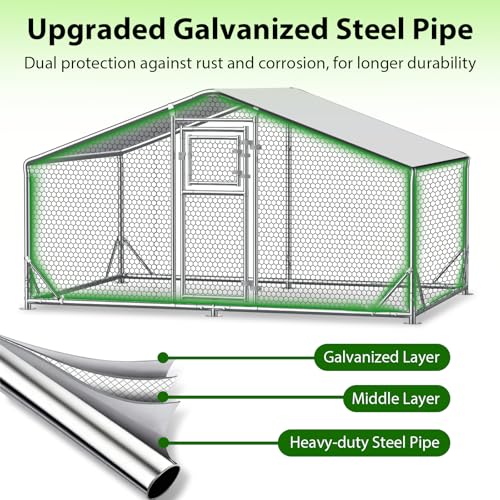 10x6.5x6.5 FT Metal Chicken Coop, Functional Split Door Chicken Coop Run with Cover & Hardware Cloth,Heavy Duty Chicken Pen with Aluminum Frame, Easy Setup Animal Run for Hen, Duck, Goat - size: 118.0"L x 79.0"W x 77.0"H