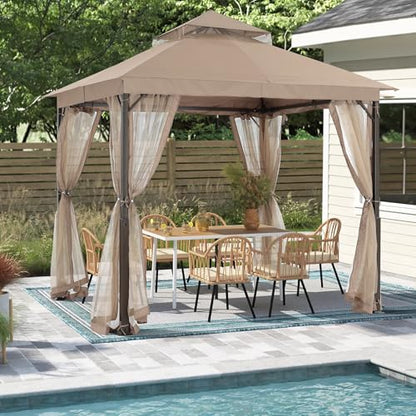 MASTERCANOPY Outdoor Patio Gazebo with Double Roofs, Stable Steel Frame and Mosquito Netting (9x9,Khaki) - color: Khaki, size: 9x9