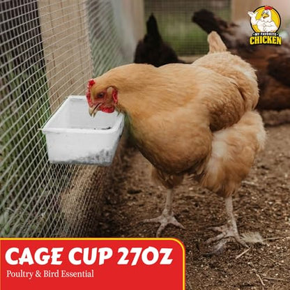 My Favorite Chicken Cage Cup 27oz – Hanging Chicken Feeder & Hanging Chicken Waterer for Chick, Quail, Duck, Parakeet – Small Poultry Waterer & Feed Dish – Cage & Coop Accessories - color: White