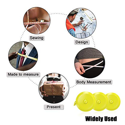 DiCUNO 60-Inch 1.5 Meter Soft and Retractable Tape Body Tailor Sewing Craft Cloth Dieting Measuring Tape (3 Pcs of Yellow with Soft Tape) - color: Yellow*3pcs