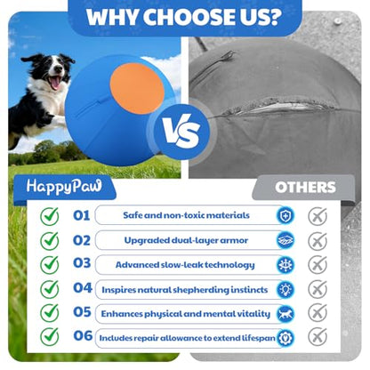 Happypaw 3.0 2026 Upgrade 18'' Herding Ball for Dogs – Enhanced Chew Resistance & Heavy-Duty Material, Dog Toy Agility Equipment for Australian Shepherds,Collies, Includes 5 Repair Patches