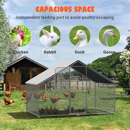 UDPATIO Walk-in Chicken Coop - Spacious Outdoor Chicken Pen Metal Pen for 10 Chickens, Double Feed Doors, UV-Resistant Cover & Galvanized Steel Frame - size: 120.0"L x 72.0"W x 72.0"H