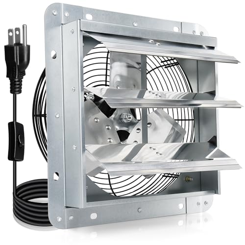 Hiorucet Upgraded 7 Inch Shutter Exhaust Fan for Garage, Greenhouse, Shop, Attics, Chicken Coop, Shed, Basement, 760CFM 1600RPM Low Noise Wall Mounted Louvered Exhaust Fan with 1.8 Meters Power Cord. - color: With 1.8M Power Cord, size: 7'' Exhaust Fan