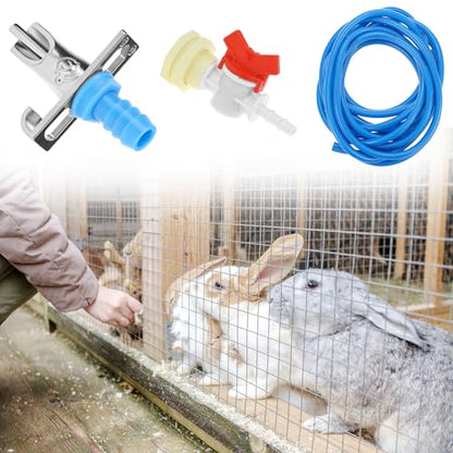 QWORK Automatic Rabbit Watering Kit with 6 Nipple Drinker Feeders, 16-Foot Hose, and Barb Fittings Connector, 1/2" G Thread