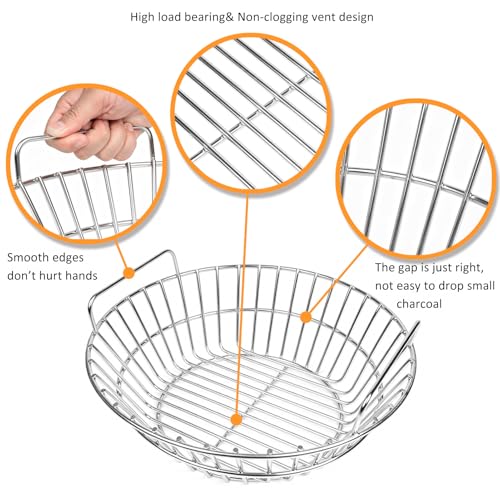 Charcoal Basket Compatible with Big Green Egg Large and Kamado Joe Classic - 304 Stainless Steel Ash Basket Grate Replacement for Kamado Grill