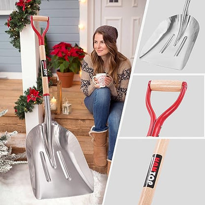 Aluminum Snow Shovel Driveway Snow Removal Tools Wide Grain Shovels | Light weight Aluminium Shovel Head, Large Capacity,Sturdy Wooden Handle,Snow Removal Tools,For Grain Transporting - style: Garden