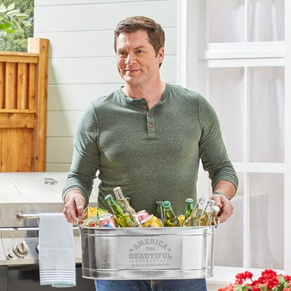 Let's Make Memories Personalized Beverage Tub - Custom America 250 Beverage Tub - Galvanized Drink Tub - 20 ¾"L x 11 ¾"W x 7" H - 5.5 Gallons - America250 America the Beautiful w/Stand - color: America250 America the Beautiful, size: With Stand