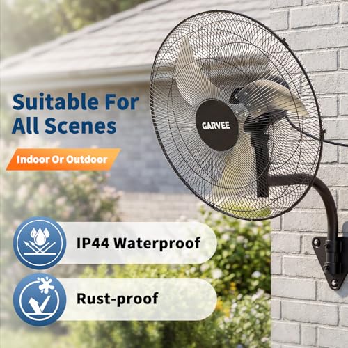 Garvee 20 Inch Oscillating Wall Mount Fan, 3 Speed High Velocity 4800 CFM Industrial Wall Fan, 90° Oscillation & 30° Tilt Cooling,Wall Fan for Home, Offices, Garage, Commercial, Warehouse - size: 20 Inch