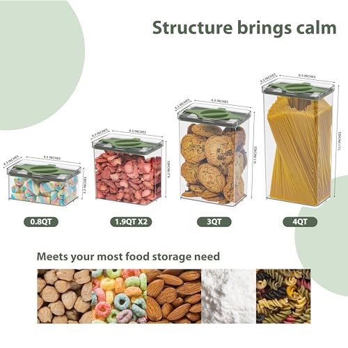 5-Pack SAN Airtight Pantry Storage Container Set, Leakproof Twist-Lock Lids, BPA-Free Stackable Canisters for Sugar, Flour, Pasta, Cereal & Snacks (0.8qt, 1.9qt ×2, 3qt, 4qt) - color: Sand