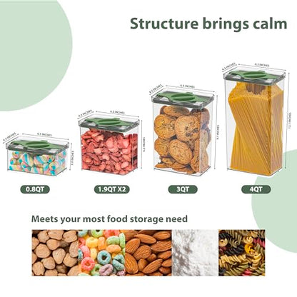 5-Pack SAN Airtight Pantry Storage Container Set, Leakproof Twist-Lock Lids, BPA-Free Stackable Canisters for Sugar, Flour, Pasta, Cereal & Snacks (0.8qt, 1.9qt ×2, 3qt, 4qt) - color: Sand