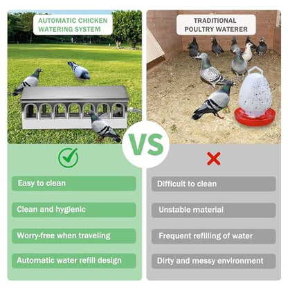 Automatic Chicken Waterer Stainless Steel Pigeon Water Poultry Water Dispenser Automatic Filling Water with Float Valve for Turkey Quail Duck Goose