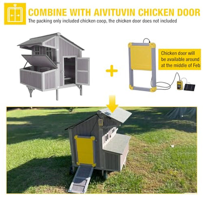 Aivituvin Large 48.6" Chicken Coop with Wheels - Weatherproof Wooden Hen House for 4-6 Chickens, Includes Large Nesting Box & Easy-Clean Tray - size: 48.6"L x 41.0"W x 51.2"H