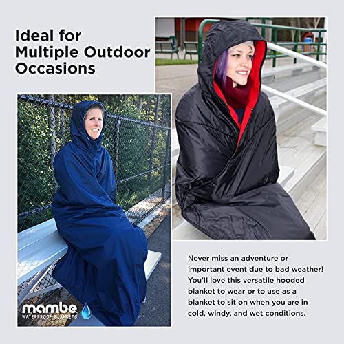Mambe Large Extreme Weather Hooded Blanket Navy and Charcoal - 100% Waterproof and Windproof with Premium Stuff Sack - color: Navy-charcoal, size: Large