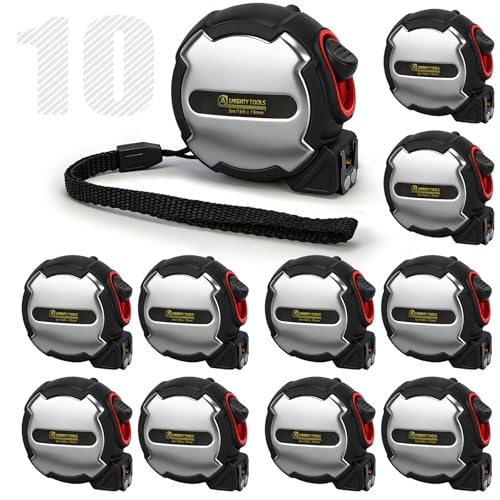 10Pack Bulk 16FT Tape Measure, Easy Read Measuring Tape Retractable with Metric/Inch, Dual Sided, Magnetic Hooks, Rubber + Stainless Steel Case, for Home, Construction & DIY (16ft 10pack) - size: 16ft 10pack