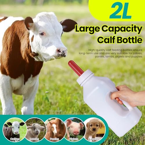 Screw Nipple Calf Bottle 2 Quart,Calf Feeding Device with Rubber Nipple & Cap,Calves Nursing Milk Feeding Bottle with Handle Livestock Supplie