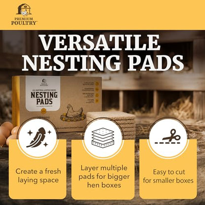Chicken Nesting Pads 20 Pack Made in USA for Laying Hens, Aspen Excelsior Nest Box Liners for Chicken Coop Nesting Boxes, 13 x 13 in Trim-to-Fit Bedding Pads for Cleaner Eggs and Easy Coop Cleanup