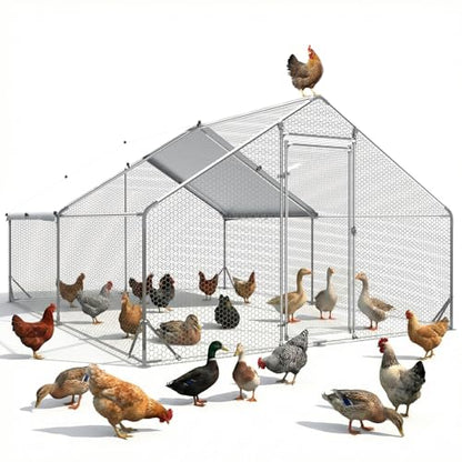 Large Chicken Coop Metal Chicken Runs for Yard 13x10x6.5 ft Chicken Coop with Cover Gallinero para Gallinas Heavy Duty Chicken Cage Rabbit Duck Quail Coop Lockable Door with Waterproof Anti-UV Cover - size: 152.4"L x 118.1"W x 78.7"H