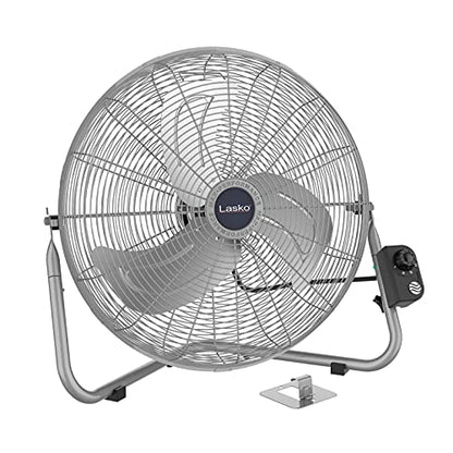 Lasko 20" Silver High Velocity Wall Mount Fan with Pivoting Head - 3 Speeds, Ideal Wall Mount Fan or Floor Fan for Home, Garage, Attic, 2265QM - color: Silver 2265qm