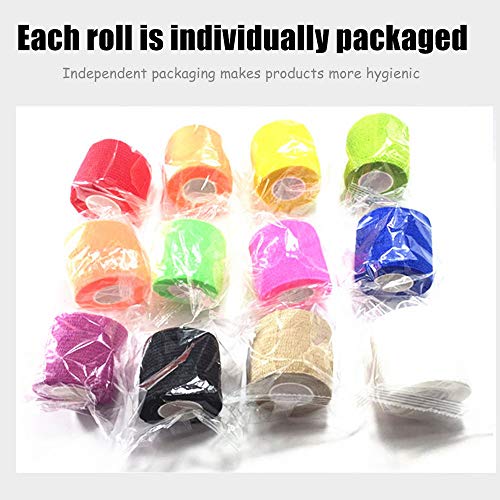 Kuvvfe Elastic Bandages (12-Pack) 2” x 5 Yards | Self Adhesive Bandage Wrap, Kuvvfe Athletic Elastic Cohesive Bandage for Sports Injury,Strain,Knee & Wrist,Ankle Sprains - size: 2x180 Inch (Pack of 12)