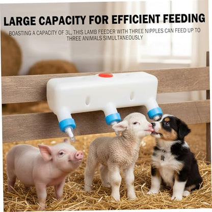Goat Bottles for Feeding Baby Goats, Goat Feeder, 3L Bottle with 3 Nipples for Feeding Baby Goats, Plastic & Silicone Lamb Feeder for Piglets, Calves, and Small Livestock, Feed Buckets
