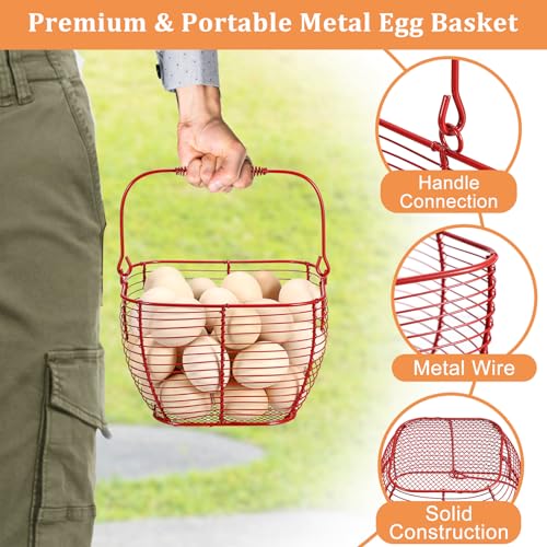 2 PCS 7" Red Square Wire Egg Baskets for Fresh Egg With Handle, Small Metal Collecting Basket for Gathering Fresh Eggs, Chicken and Duck Eggs Hunting Basket Egg Holder Countertop - color: Red