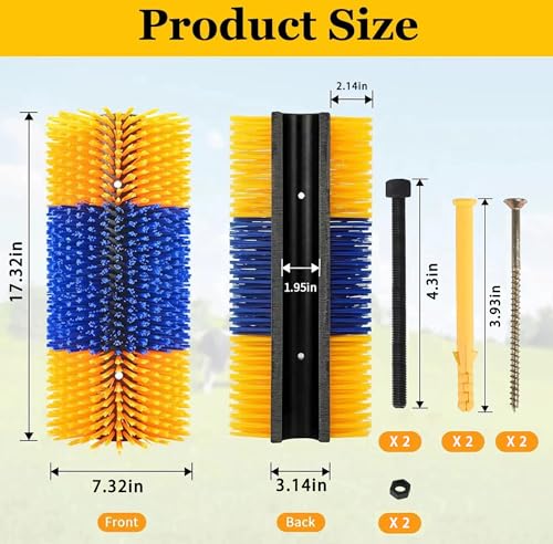 2 Pack Livestock Scratching Brush for Goats, Cattle, Horses & Sheep, Heavy Duty Goat Grooming Massage Brush Wall Mount with Screws for Farm Animals - size: 17.2 x 7.56 Inch